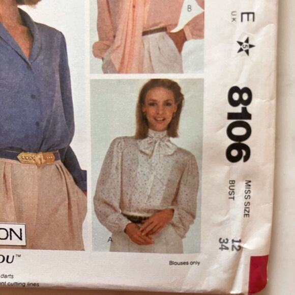 Vintage McCalls 8106 Pattern Misses 1980s Button Up Shirt Blouse Halston - Picture 2 of 9